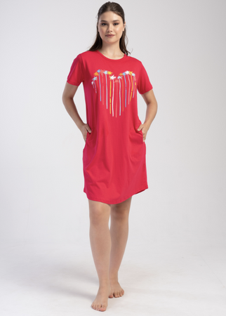 koszula nocna tunika CZERWIEŃ TĘCZOWE SERCE 1XL-2XL (46-48)